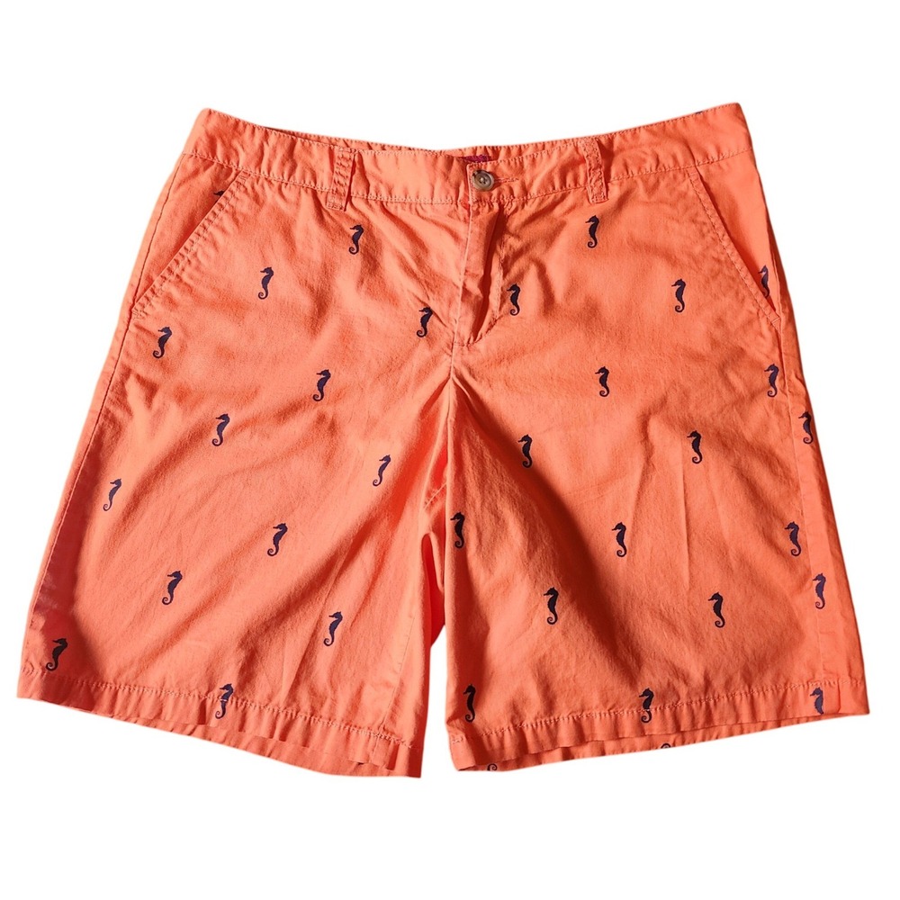 Merona Womens Coastal Orange Seahorse Print Embroidered 100% Cotton Shorts 10